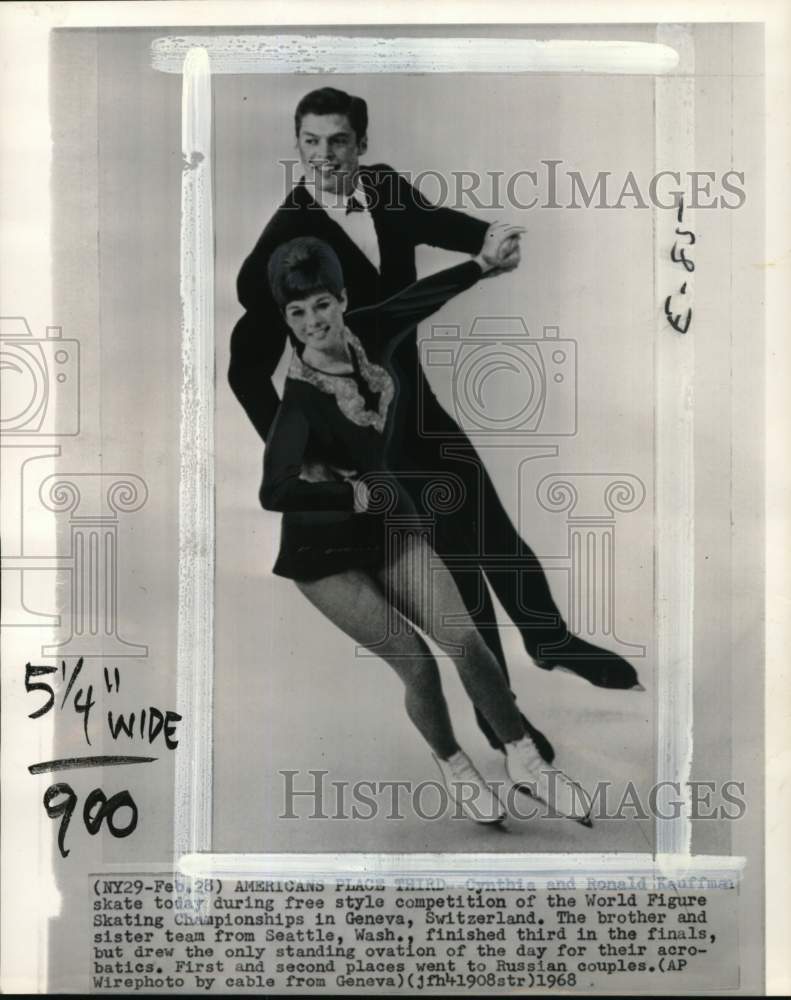 1968 Press Photo Cynthia & Ron Kauffman, World Figure Skating Championships, WA- Historic Images