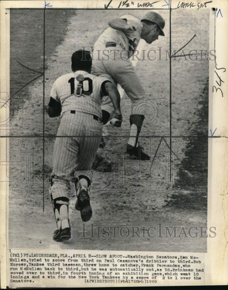 1969 Press Photo Frank Fernandez &amp; Ken McMullen, Yankees-Senators Baseball, FL- Historic Images