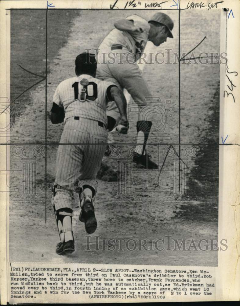 1969 Press Photo Frank Fernandez & Ken McMullen, Yankees-Senators Baseball, FL- Historic Images