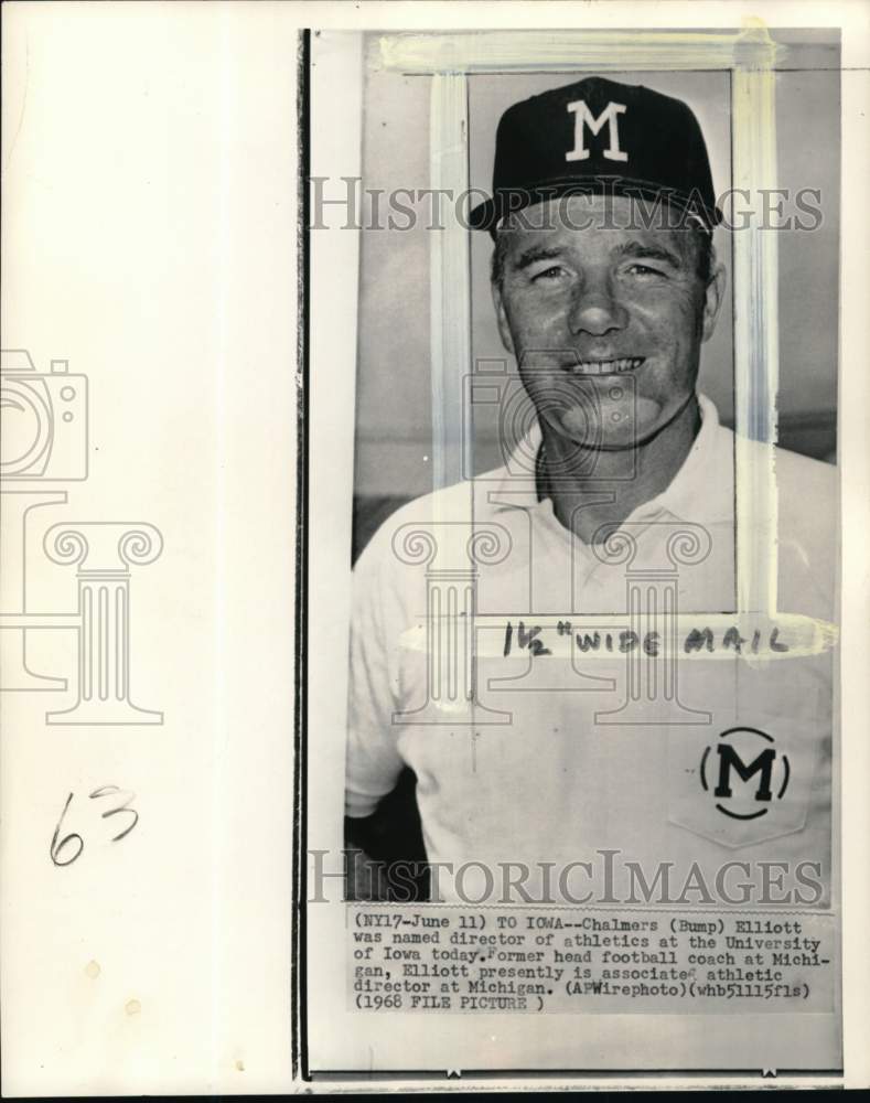 1968 Press Photo University of Iowa athletics director Chalmers (Bump) Elliott- Historic Images