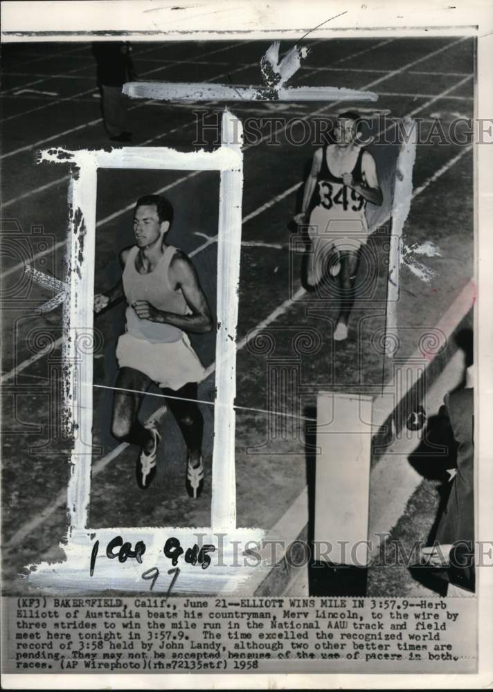 1958 Press Photo Runners Herb Elliott &amp; Merv Lincoln, AAU track meet, California- Historic Images