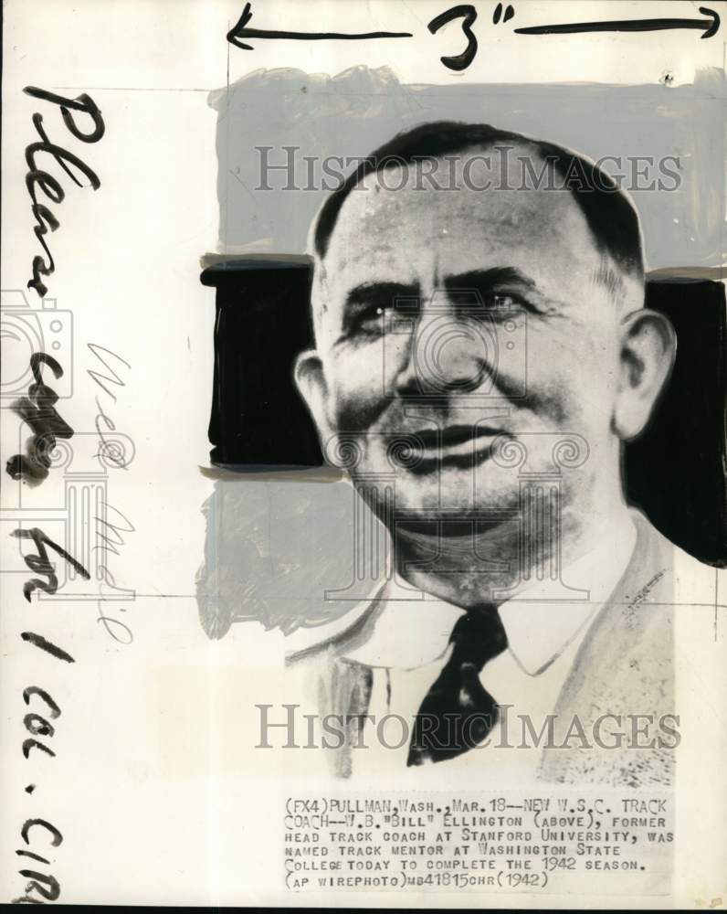 1942 Press Photo Washington State College track mentor W.B. "Bill" Ellington, WA- Historic Images