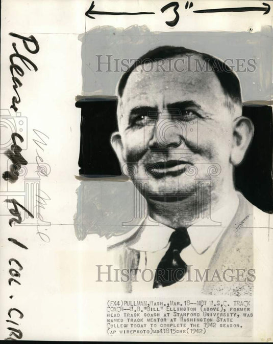 1942 Press Photo Washington State College track mentor W.B. "Bill" Ellington, WA- Historic Images