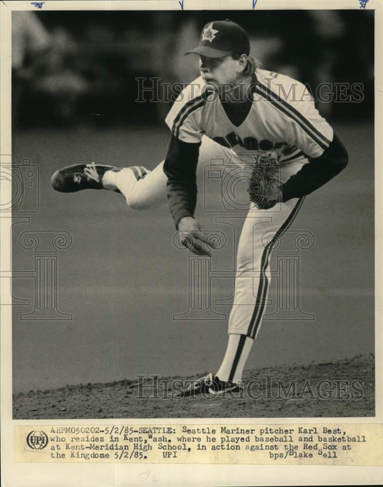 1985 Press Photo Mariner pitcher Karl Best, baseball game, Kingdome, Seattle, WA- Historic Images