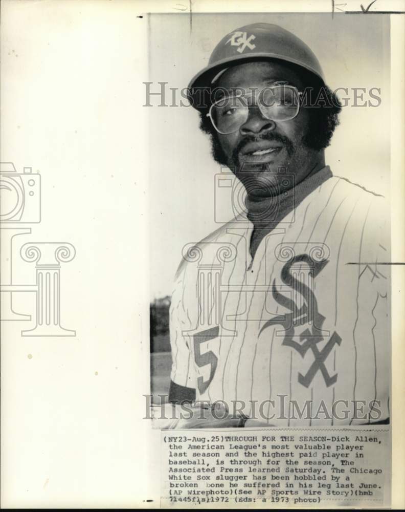 1972 Press Photo Portrait of Chicago White Sox&#39;s baseball player Dick Allen- Historic Images