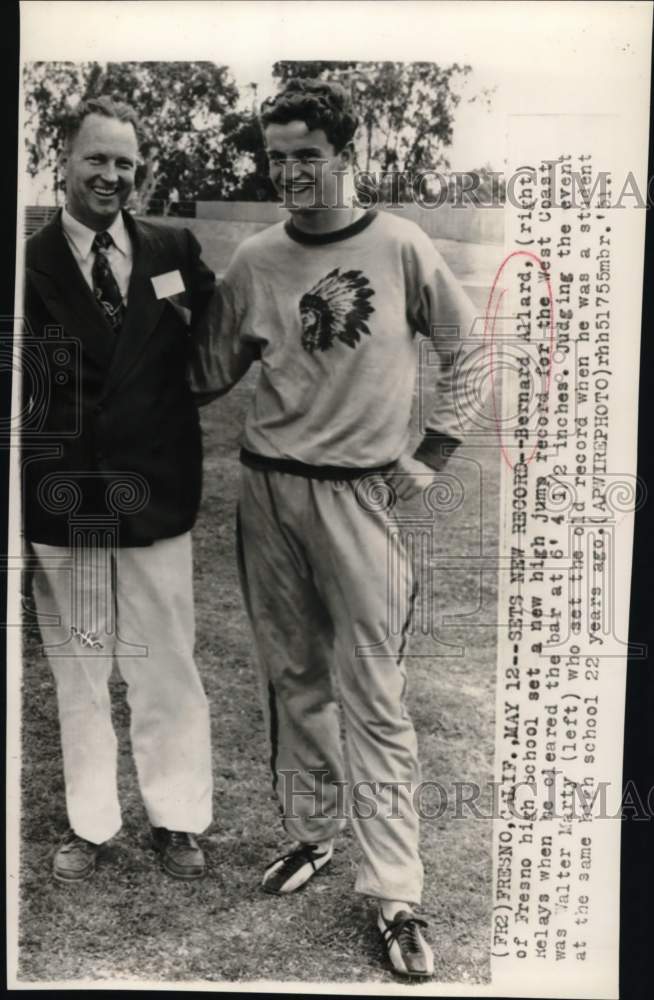 1951 Press Photo Jumper Bernard Allard &amp; Walter Marty, West Coast Relays, CA- Historic Images