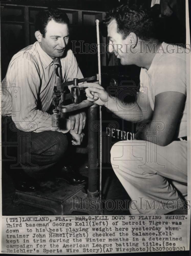 1948 Press Photo Detroit Tigers&#39; baseball player George Kell &amp; John Homel, FL- Historic Images