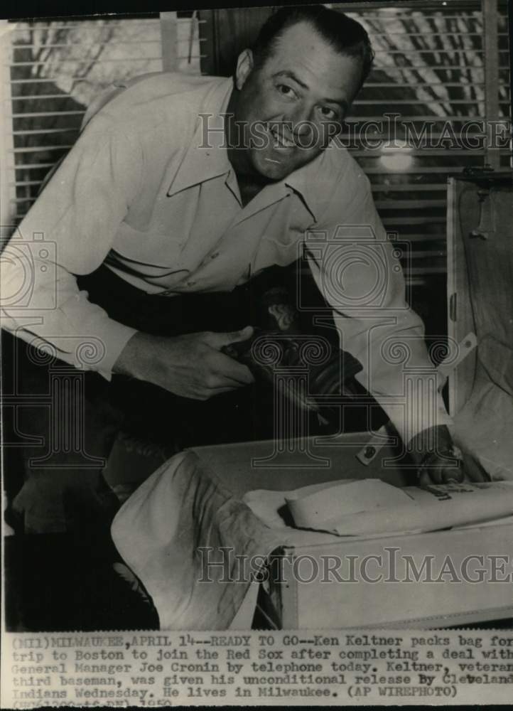 1950 Press Photo Red Sox baseball player Ken Keltner, Milwaukee, Wisconsin- Historic Images