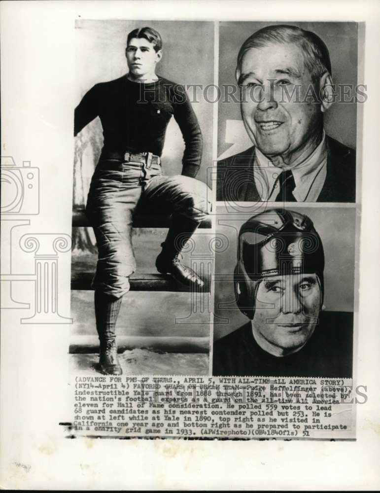 1951 Press Photo Yale football player Pudge Heffelfinger, up for Hall of Fame- Historic Images