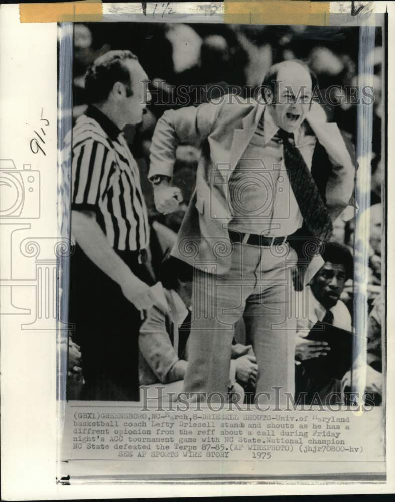 1975 Press Photo UMD basketball Lefty Driesell, ACC tournament, NC- Historic Images