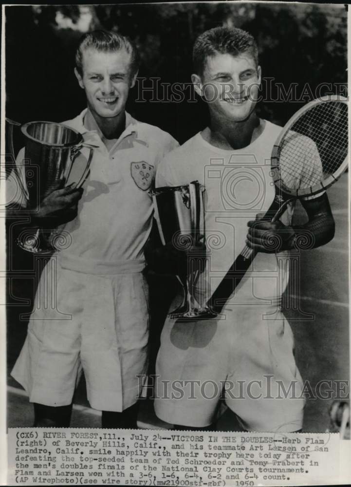 1950 Press Photo Herb Flam &amp; Art Larsen, National Clay Courts tennis tourney, IL- Historic Images