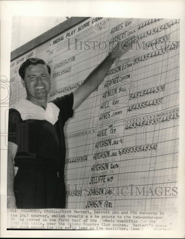 1950 Press Photo Golfer Chick Harbert during PGA qualifiers, Columbus, Ohio- Historic Images