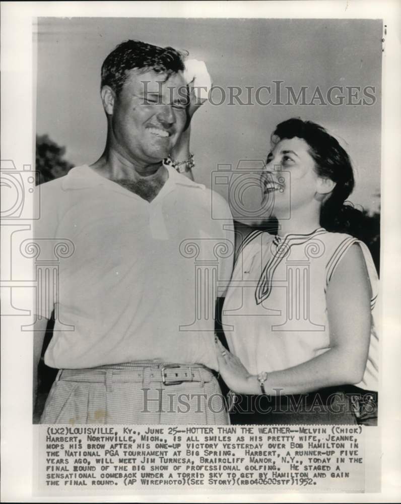 1952 Press Photo Golfer Melvin &quot;Chick&quot; Harbert &amp; wife, PGA, Louisville, KY- Historic Images