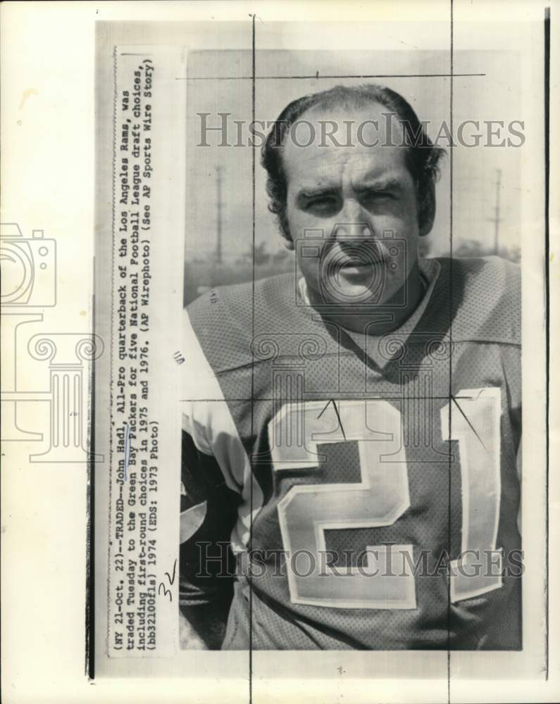 1973 Press Photo Los Angeles Rams&#39; quarterback John Hadl - pis06149- Historic Images