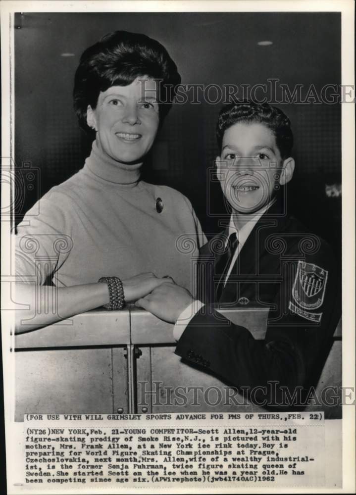 1962 Press Photo Figure Skater Scott Allen with his mother Mrs. Frank Allen, NY- Historic Images