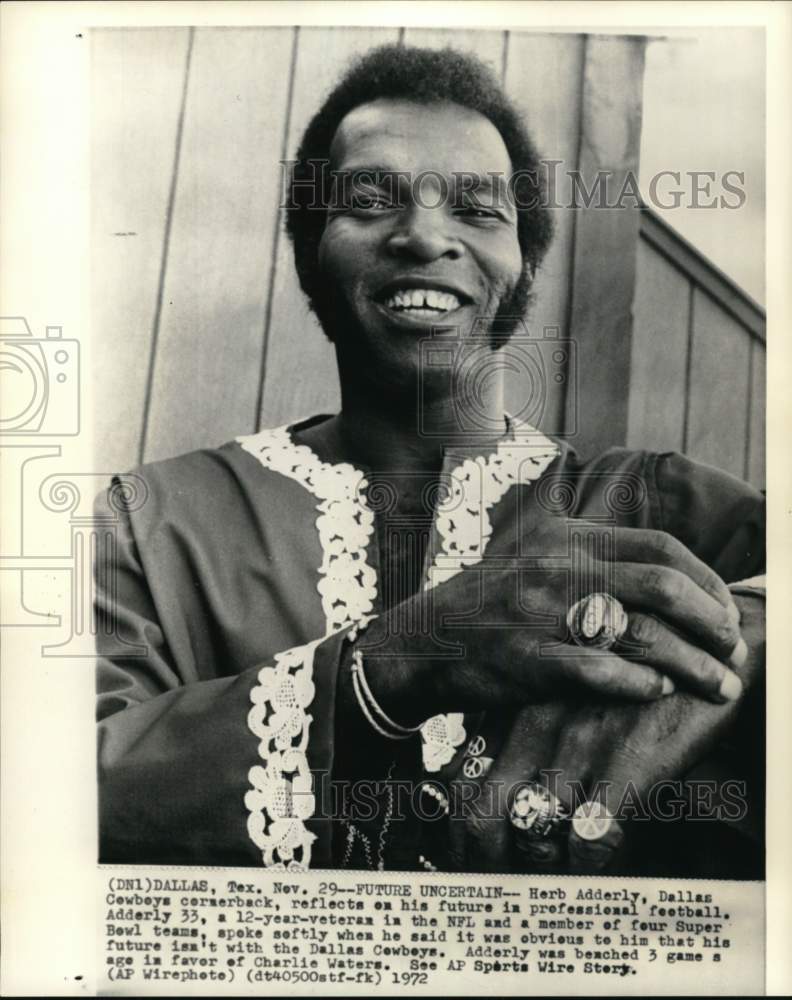 1972 Press Photo Football player Herb Adderly, Dallas Cowboy - pis06232- Historic Images