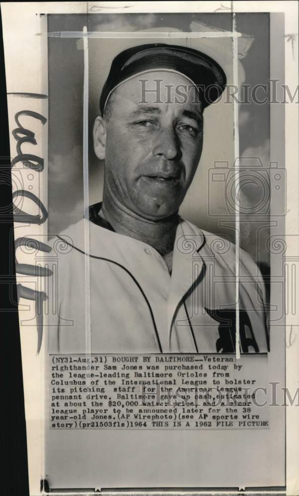 1962 Press Photo Baltimore Orioles&#39; pitcher Sam Jones, baseball - pis06305- Historic Images