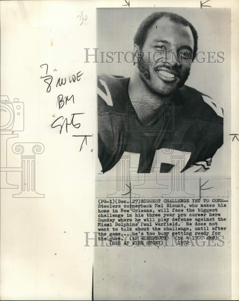 1972 Press Photo Portrait of Pittsburgh Steelers&#39; football player Mel Blount- Historic Images