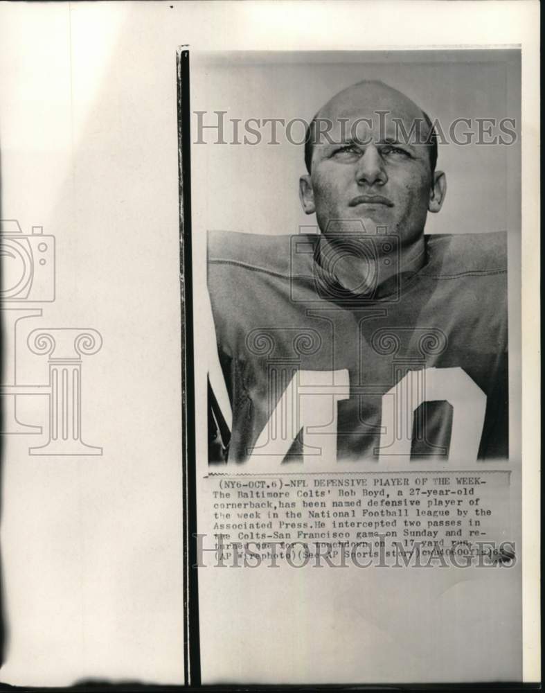 1965 Press Photo Baltimore Colts&#39; football player Bob Boyd - pis06367- Historic Images