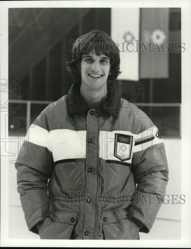 1984 Press Photo Speed skater Eric Heiden hosts Winter Olympics, Lake Placid, NY- Historic Images