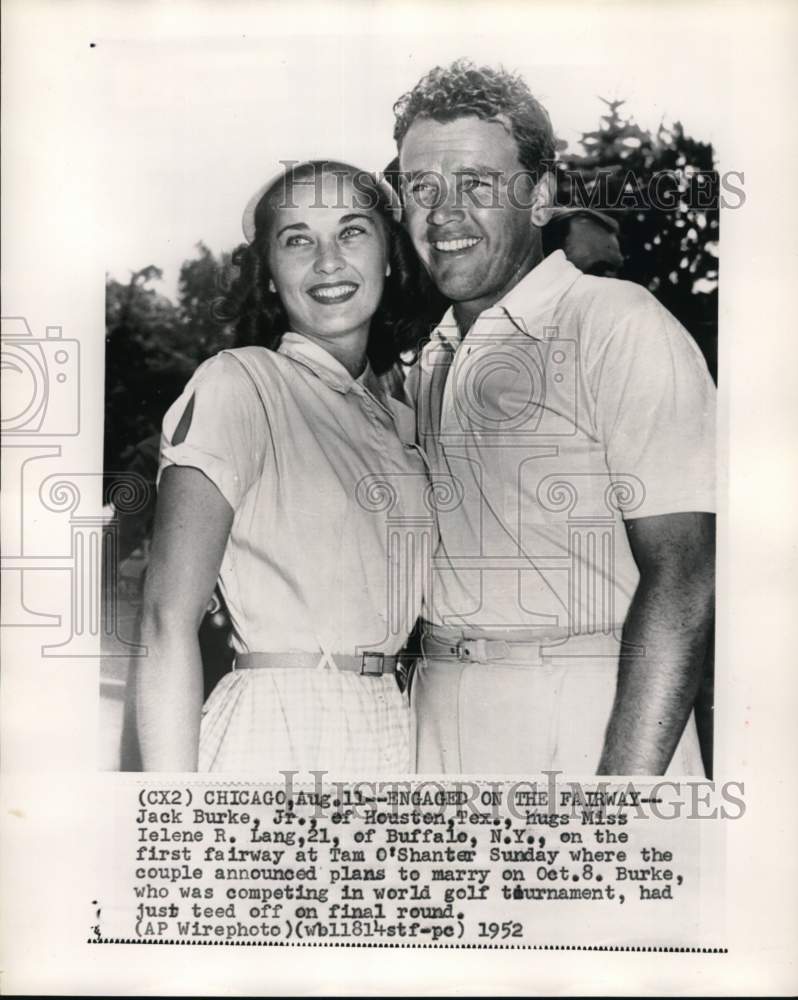 1952 Press Photo Golfer Jack Burke Jr. &amp; fiance Ielene Lang, Tam O&#39;Shanter, IL- Historic Images