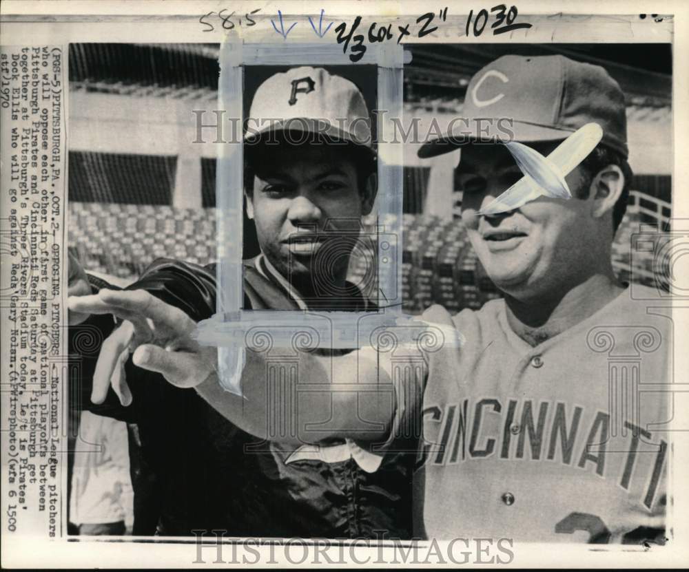 1970 Press Photo Pirates' Dock Ellis & Reds' Gary Nolan, Baseball, Pennsylvania- Historic Images