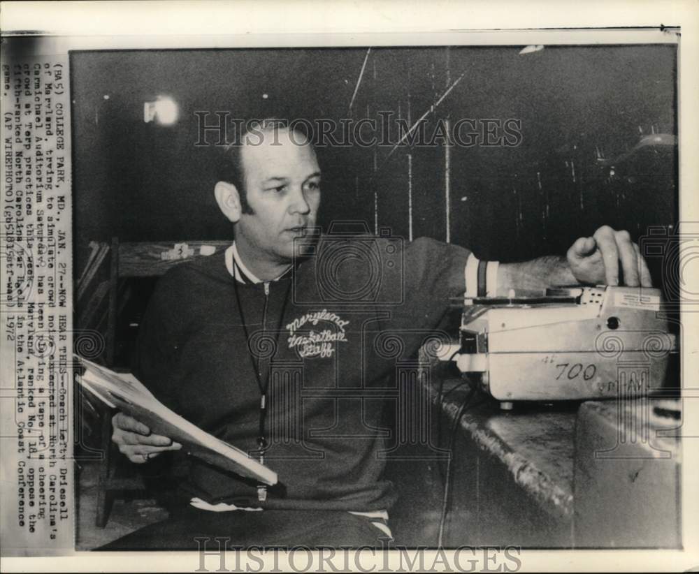 1972 Press Photo Maryland's basketball coach Lefty Driesell, College Park, MD- Historic Images