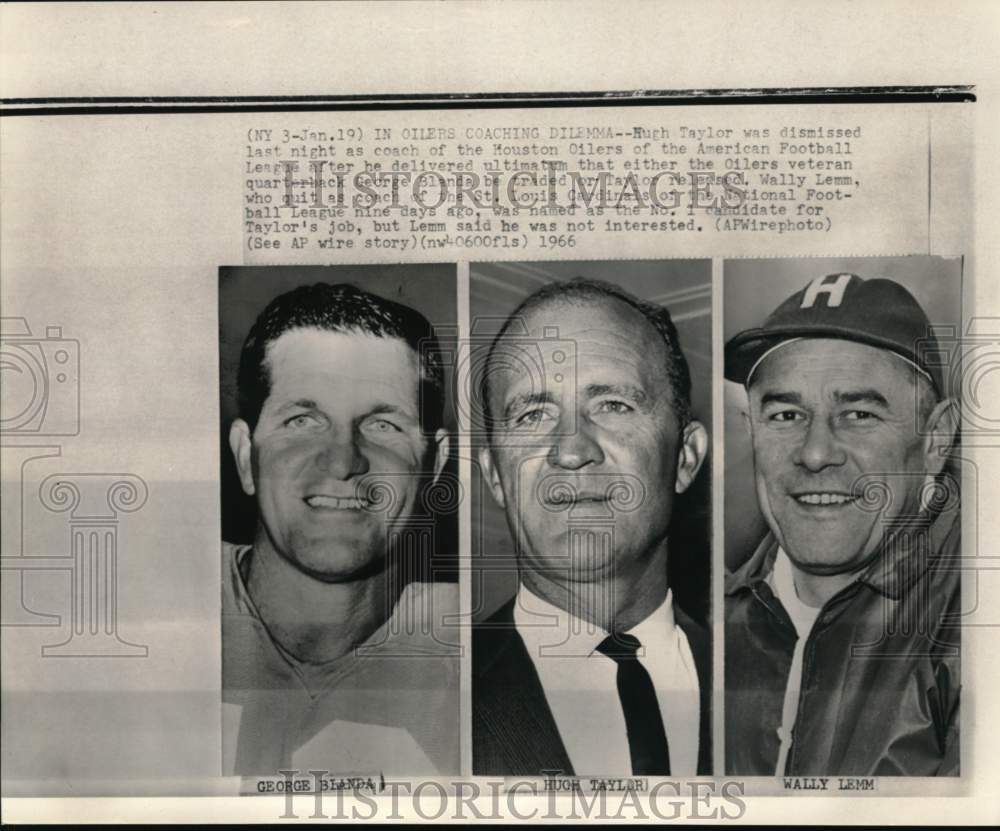 1966 Press Photo Portraits of George Blanda, Hugh Taylor & Wally Lemm, Football- Historic Images