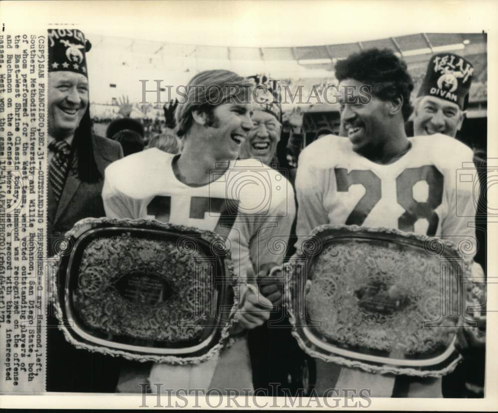 1971 Press Photo Gary Hammond & Willie Buchanon, East-West Shrine Classic, CA- Historic Images