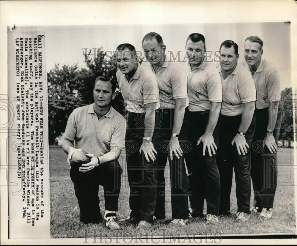 1964 Press Photo Don Shula with fellow Colts coaching staff, Football, Maryland- Historic Images