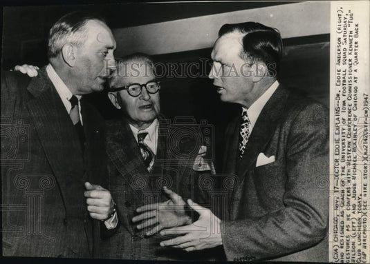 1947 Press Photo Kenneth Wilson, Michael McKinley & Eddie Anderson, Football, IL- Historic Images