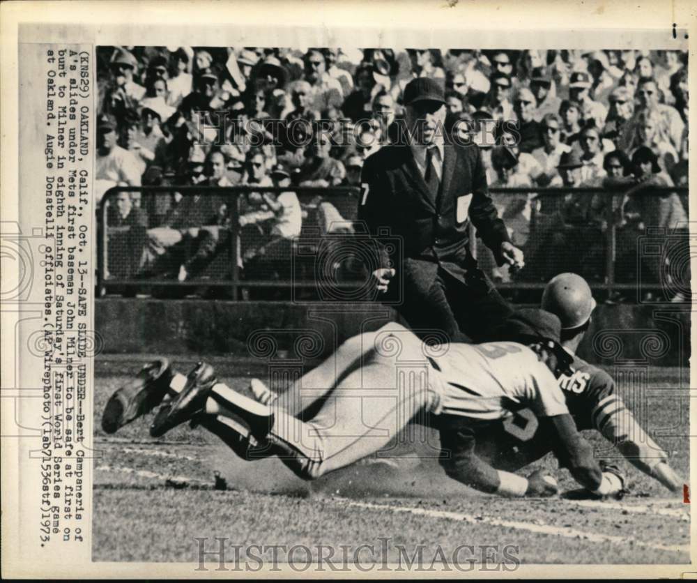1973 Press Photo Oakland Athletics & New York Mets' baseball game, California- Historic Images