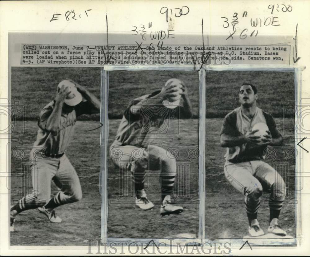 1968 Press Photo Oakland Athletics&#39; Sal Bando during baseball game, Washington- Historic Images