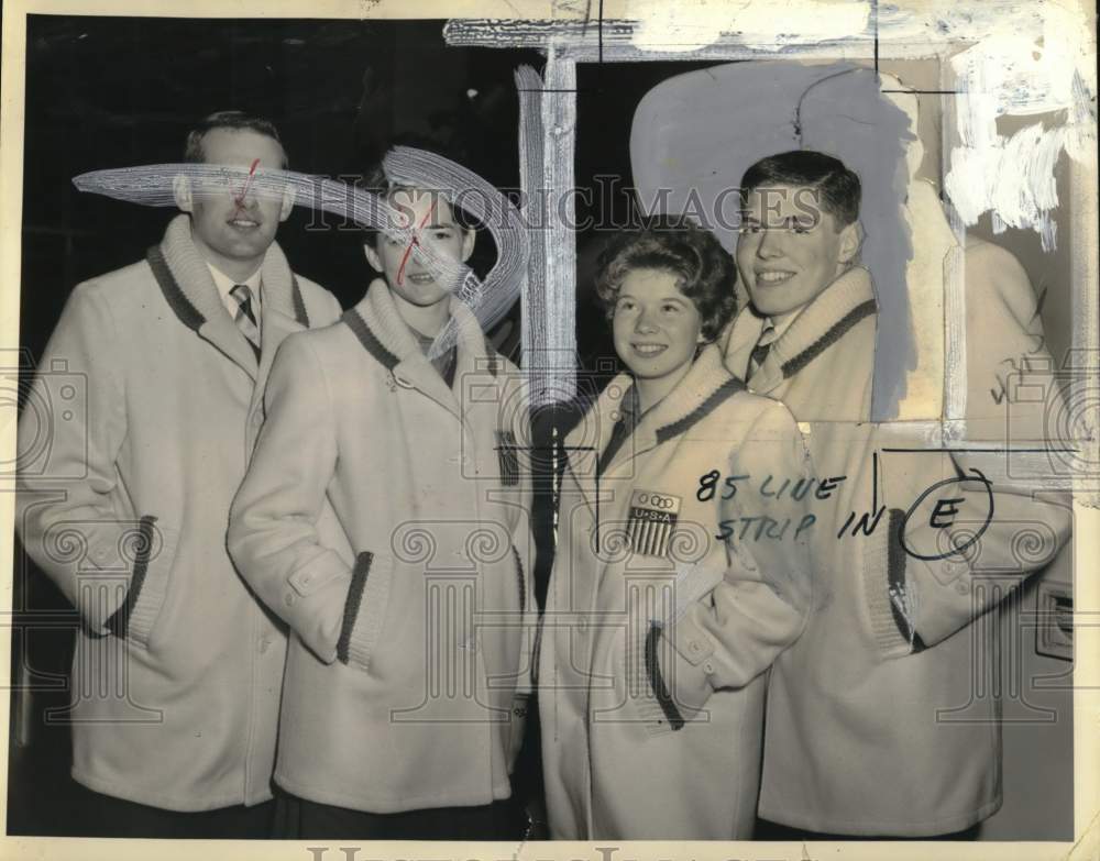 1966 Press Photo United States Olympic Ice Skating Pairs During Air Travel- Historic Images