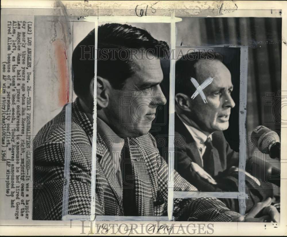 1968 Press Photo Rams' owner Dan Reeves fires George Allen, football, CA- Historic Images