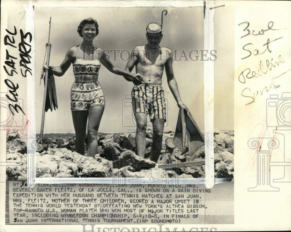 1956 Press Photo Tennis player Beverly Fleitz & husband, San Juan, Puerto Rico- Historic Images