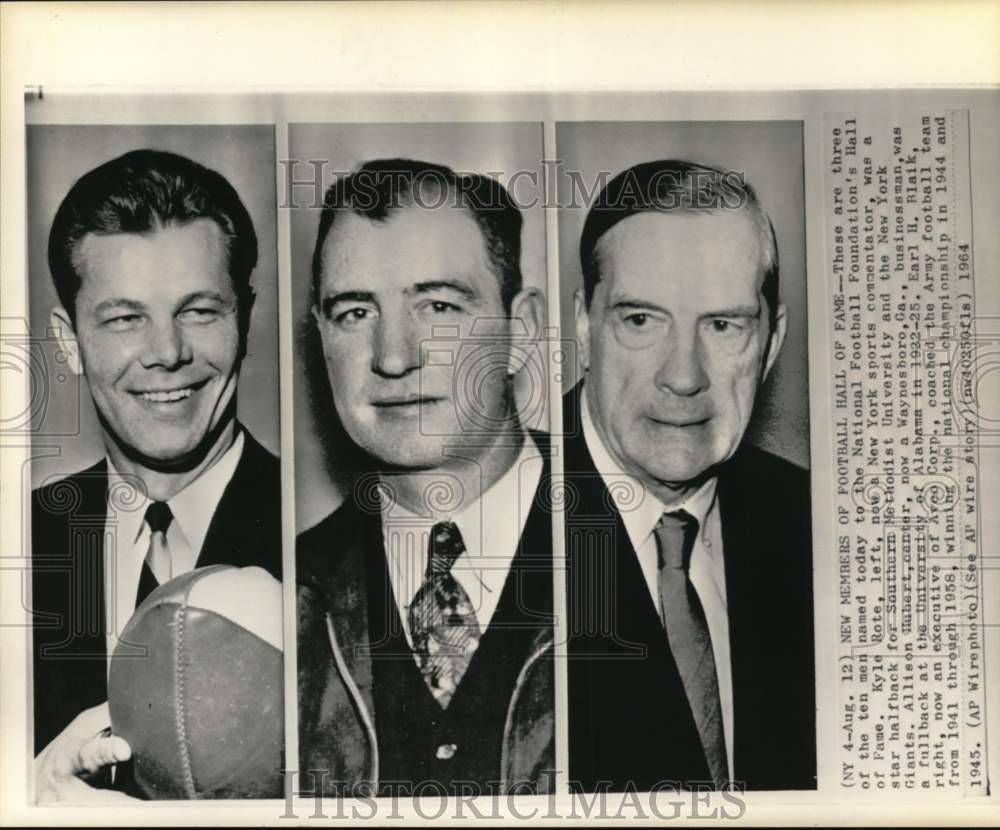 1964 Press Photo Football Hall Of Famers Kyle Rote, Allison Hubert, Earl Blaik- Historic Images