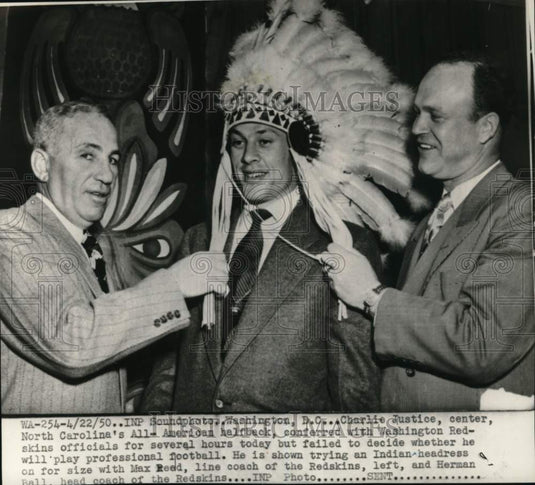 1950 Press Photo Max Reed, Charlie Justice & Herman Ball, Football, D.C.- Historic Images