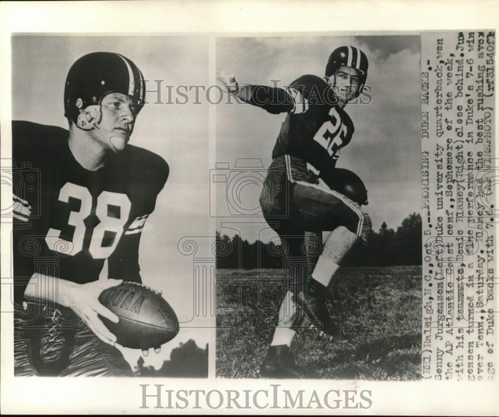 1954 Press Photo College football players Sonny Jurgensen & Benie Blaney, NC- Historic Images