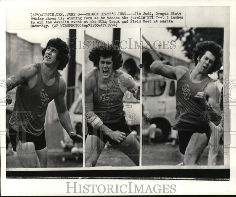 1974 Press Photo Javelin thrower Jim Judd, track &amp; field meet in Austin, Texas- Historic Images