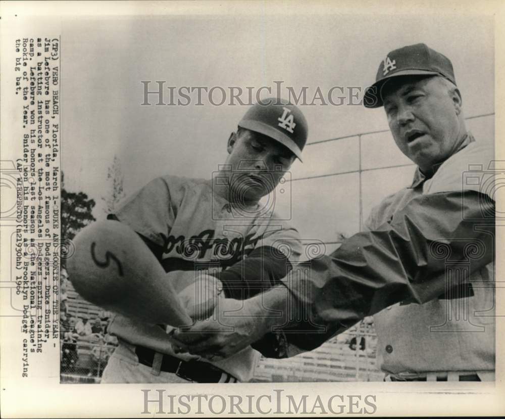 1966 Press Photo Dodgers&#39; Jim Lefebvre &amp; instructor Duke Snider, Baseball, FL- Historic Images