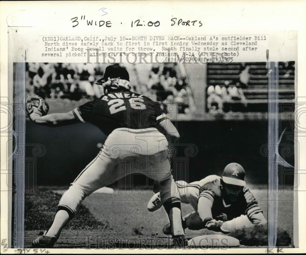1975 Press Photo Major League Baseball&#39;s Boog Powell (Indians), Bill North (A&#39;s)- Historic Images