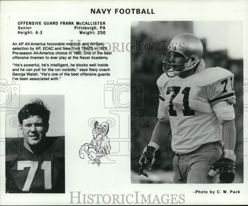 1980 Press Photo US Naval Academy football player Frank McCallister - pis07056- Historic Images