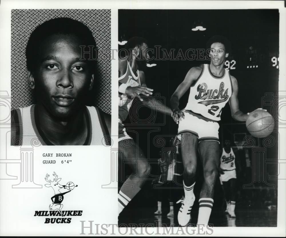 1976 Press Photo Milwaukee Bucks Basketball Team Guard Gary Brokaw Versus Lakers- Historic Images