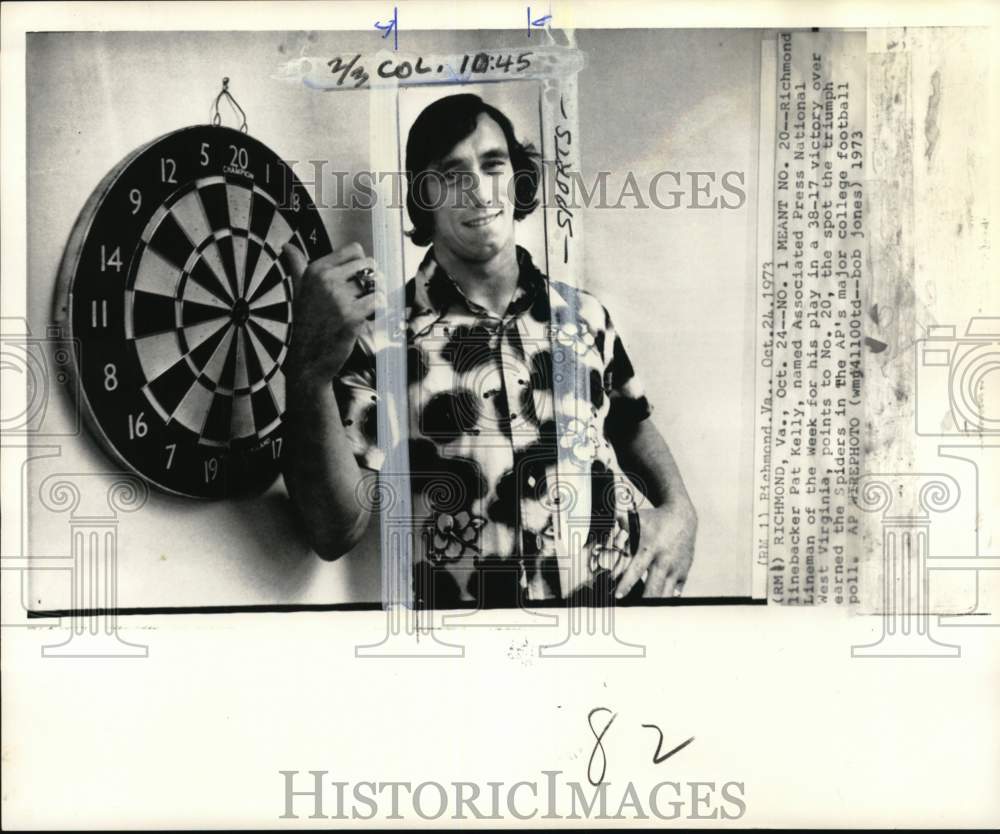 1973 Press Photo Richmond football player Pat Kelly, AP Lineman of the Week, VA- Historic Images