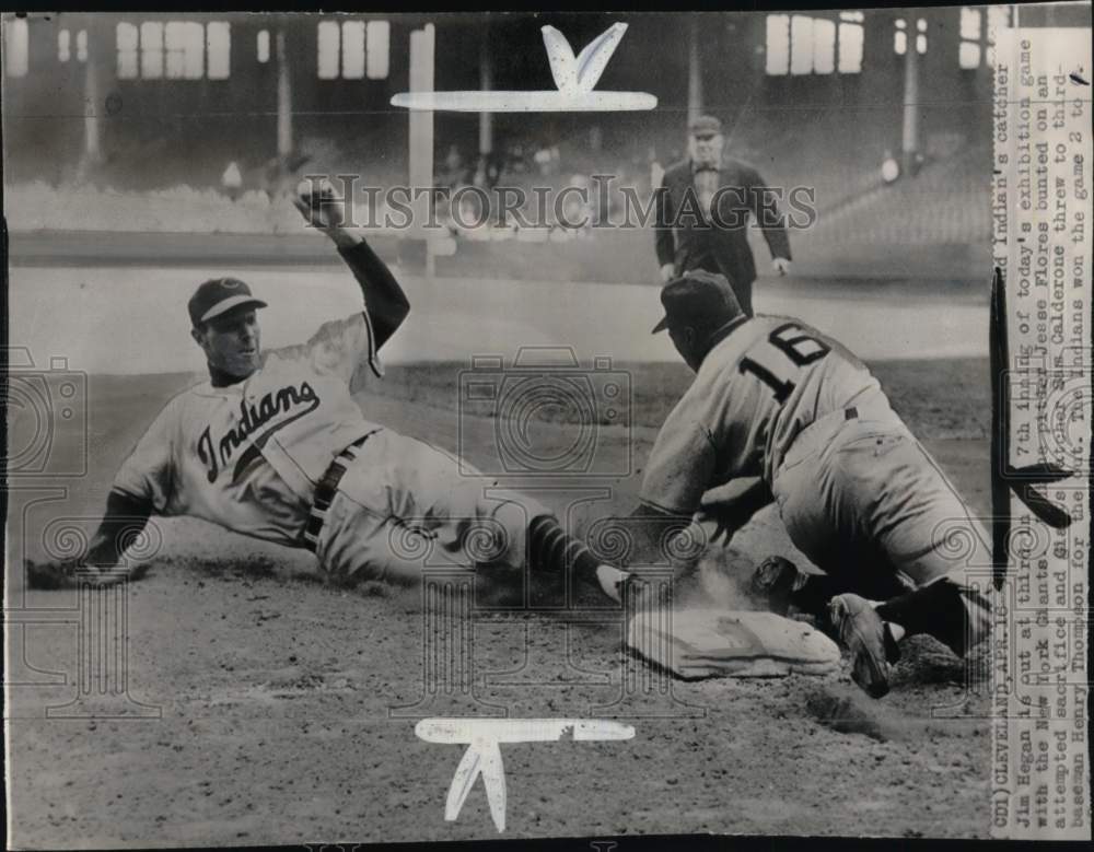 1950 Press Photo Indians' baseball player Jim Hegan & others, Giants game, OH- Historic Images