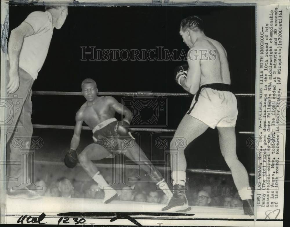 1961 Press Photo Boxers Benny Paret & Gene Fullmer, referee Harry Krause, Nevada- Historic Images