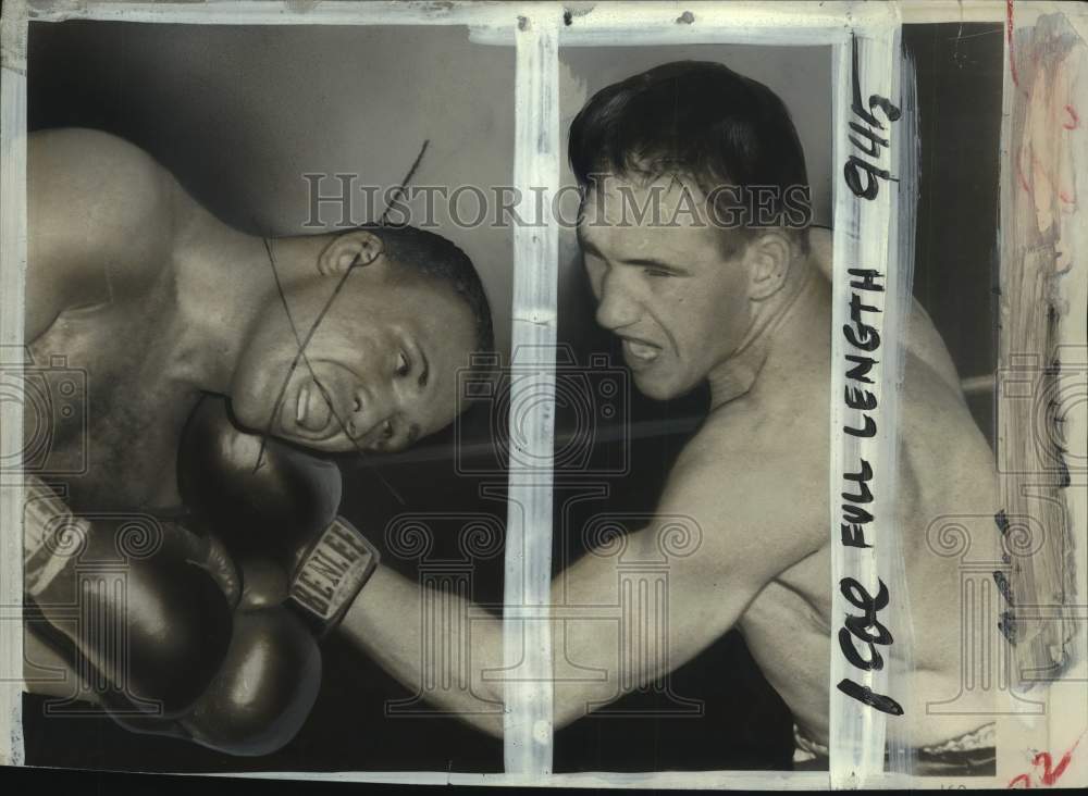 1956 Press Photo Gene Fullmer &amp; Ralph &quot;Tiger&quot; Jones, boxing bout, Cleveland, OH- Historic Images