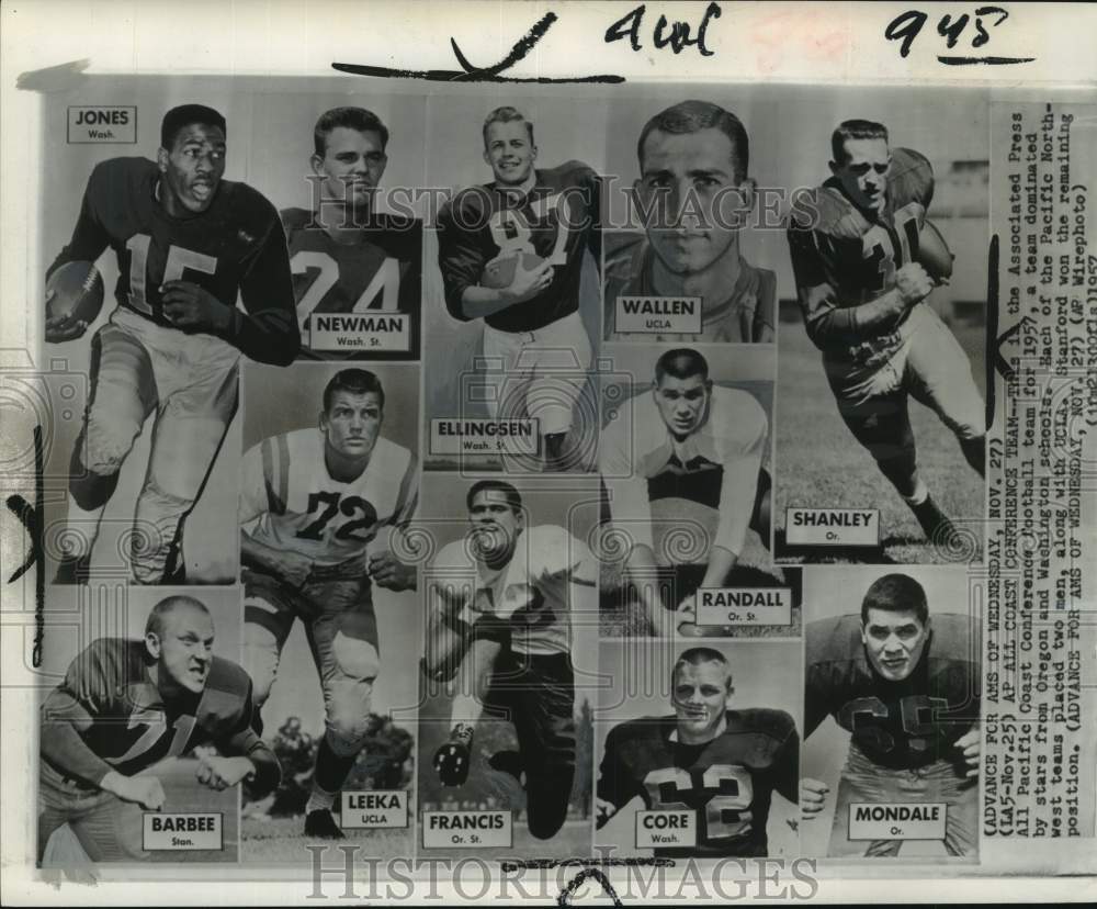 1957 Press Photo Members of the Associated Press All-Pacific Coast football team- Historic Images