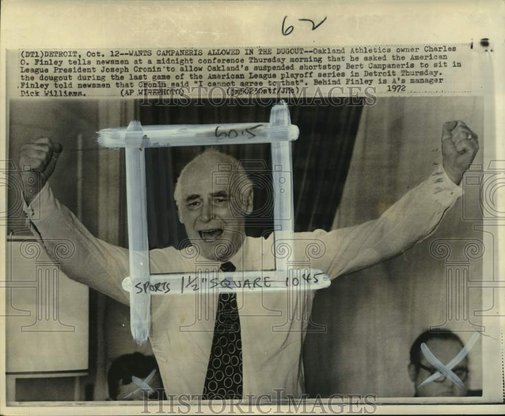 1972 Press Photo Oakland Athletics' Charles O. Finley, news conference, Chicago- Historic Images
